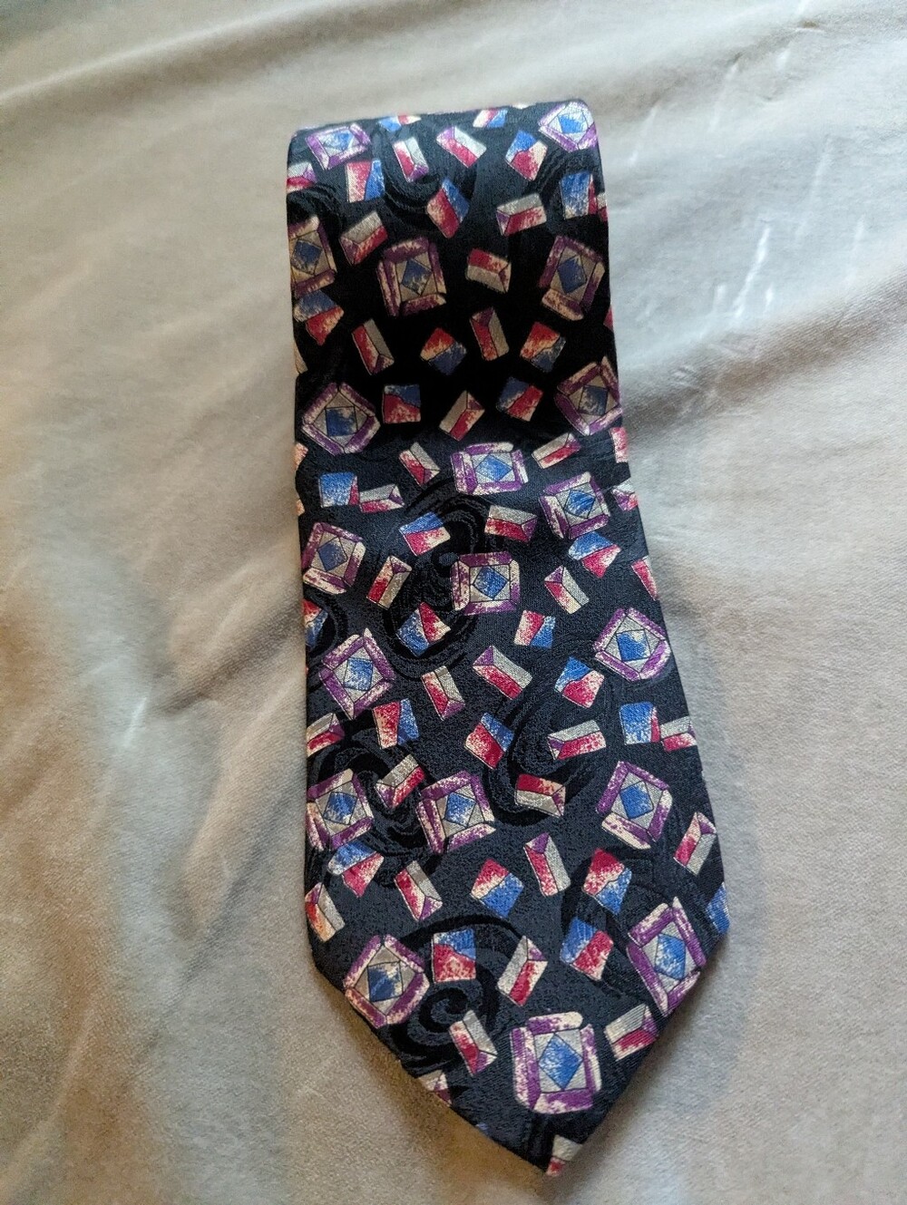 Vintage 90s Roots 100% Silk Handmade Geometric Abstract Necktie